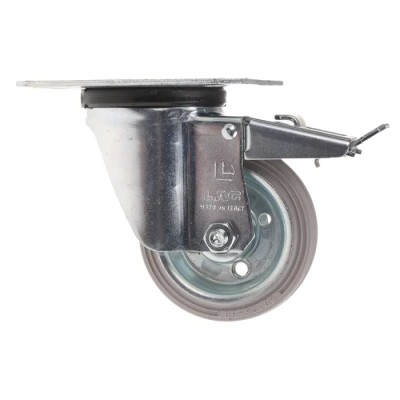 LAG Braked Swivel Castor with Rubber Wheel, 60 kg Load Capacity, 80 mm Diameter, Galvanised Steel Frame, Roller 12254G FR