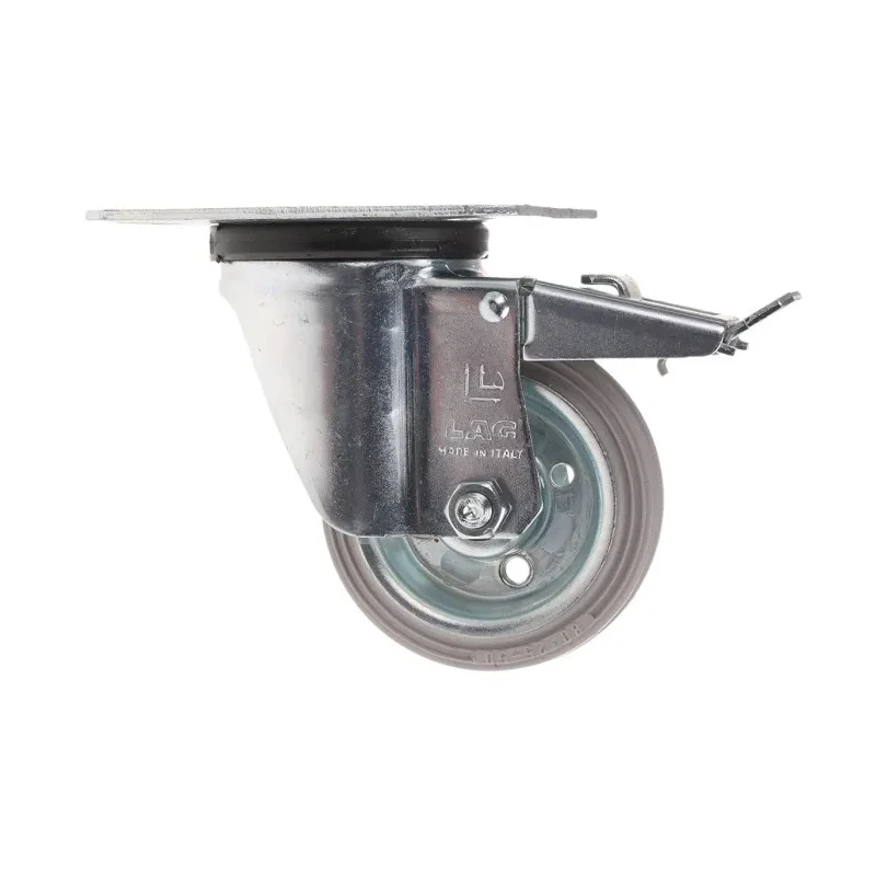 LAG Braked Swivel Castor with Rubber Wheel, 60 kg Load Capacity, 80 mm Diameter, Galvanised Steel Frame, Roller 12254G FR