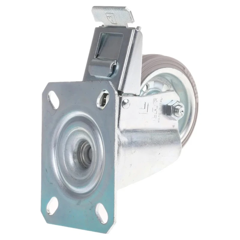 LAG Braked Swivel Castor with Rubber Wheel, 60 kg Load Capacity, 80 mm Diameter, Galvanised Steel Frame, Roller 12254G FR