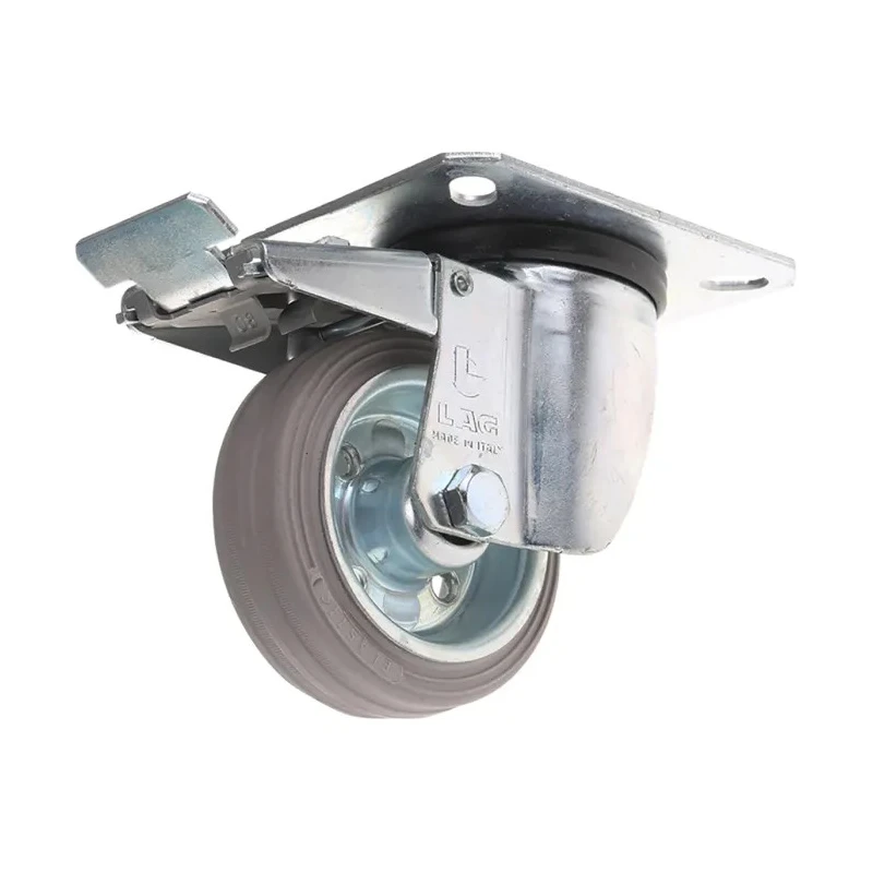LAG Braked Swivel Castor with Rubber Wheel, 60 kg Load Capacity, 80 mm Diameter, Galvanised Steel Frame, Roller 12254G FR
