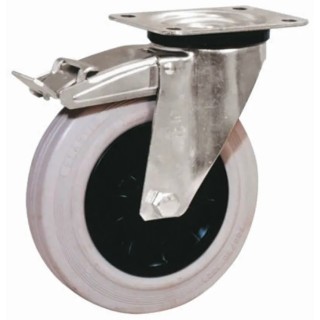 LAG Braked Swivel Castor, 55 kg Load Capacity, 80 mm Rubber Wheel, Galvanised Steel Frame, 13904G FR