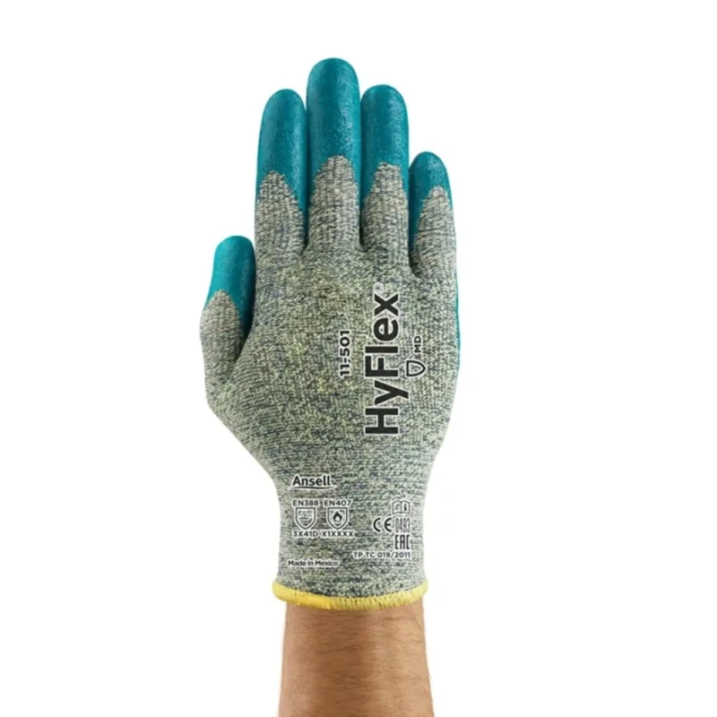 Ansell HyFlex 11-501 Grey Kevlar Work Gloves Size 8, Cut Resistant, Nitrile Foam Coating 11501080