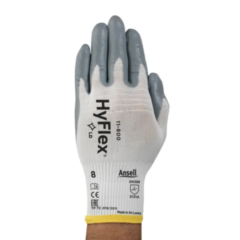 Ansell HyFlex 11-800 Grey Nylon Work Gloves With Nitrile Foam Coating Size 8 11800080