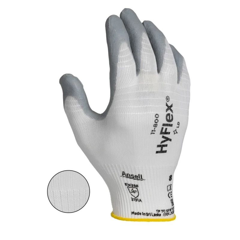 Ansell HyFlex 11-800 Grey Nylon Work Gloves With Nitrile Foam Coating Size 8 11800080