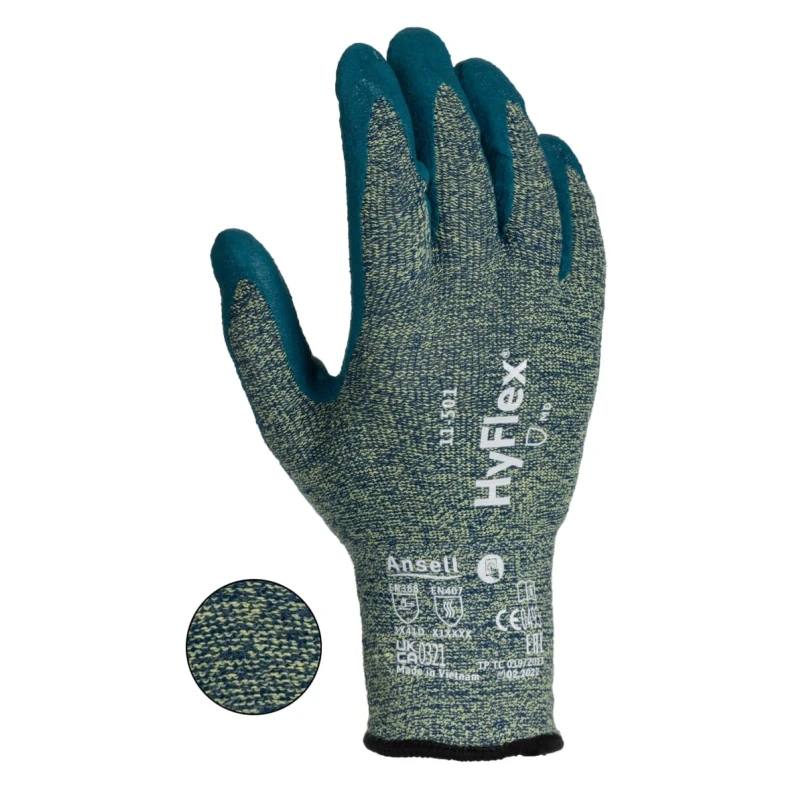 Ansell HyFlex 11-501 Grey Kevlar Work Gloves Size 9 Nitrile Foam Coating Cut Resistant Heat Resistant 11501090