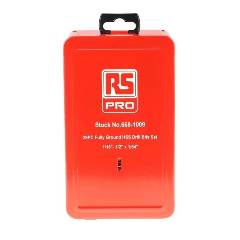 RS PRO 29-Piece HSS-G Metal Twist Drill Bit Set, 1/16 in Min to 0.5 in Max, High-Speed Steel 668-1009