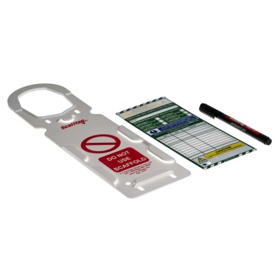ScaffTag Safety Scaffolding Tag Kit White on Green English Language with 20 Inserts 10 Holders and 2 Pens SCF01