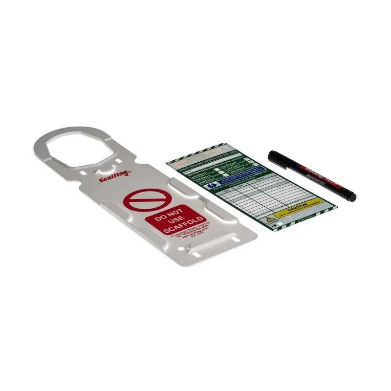 ScaffTag Safety Scaffolding Tag Kit White on Green English Language with 20 Inserts 10 Holders and 2 Pens SCF01
