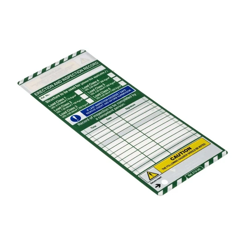 ScaffTag Safety Scaffolding Tag Kit White on Green English Language with 20 Inserts 10 Holders and 2 Pens SCF01
