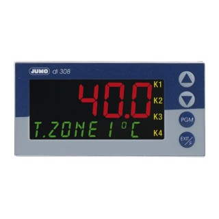 Jumo di 308 Panel Digital Indicator 6 Input, 4 Output Logic SSR, 240V AC/DC On-Off 701550/181-000-25/000