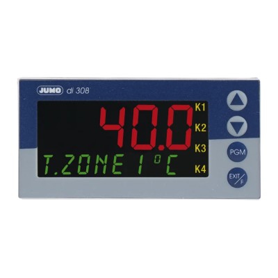 Jumo di 308 Panel Digital Indicator 6 Input, 4 Output Logic SSR, 240V AC/DC On-Off 701550/181-000-25/000