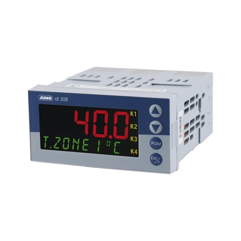 Jumo di 308 Panel Digital Indicator 6 Input, 4 Output Logic SSR, 240V AC/DC On-Off 701550/181-000-25/000
