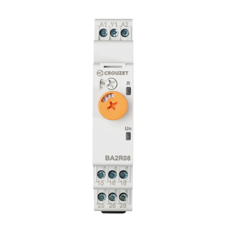 Crouzet Syr-Line Series DIN Rail Timer Relay 2-Contact 12 to 240 V ac/dc 0.5 s to 10 Days ON Delay BA2R08MV1