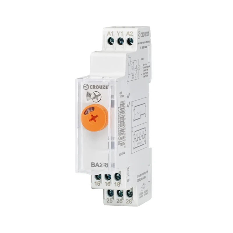Crouzet Syr-Line Series DIN Rail Timer Relay 2-Contact 12 to 240 V ac/dc 0.5 s to 10 Days ON Delay BA2R08MV1