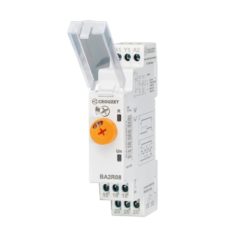 Crouzet Syr-Line Series DIN Rail Timer Relay 2-Contact 12 to 240 V ac/dc 0.5 s to 10 Days ON Delay BA2R08MV1