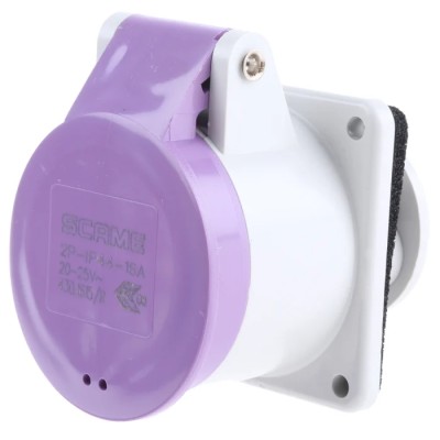 Scame 16A 25V IP44 Purple Panel Mount Industrial Power Connector 2 Pole IEC309 IP44