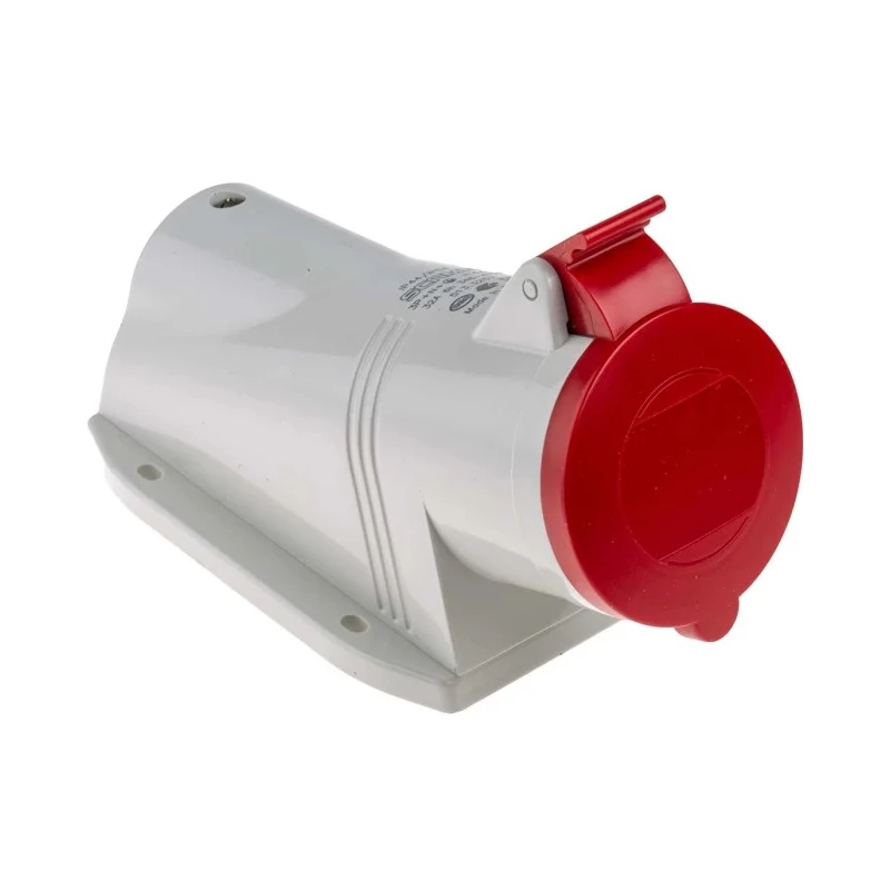 Scame Red Industrial Wall Mount Power Connector 32A 415V IP44 Angled Socket 3P+N+PE IP44 