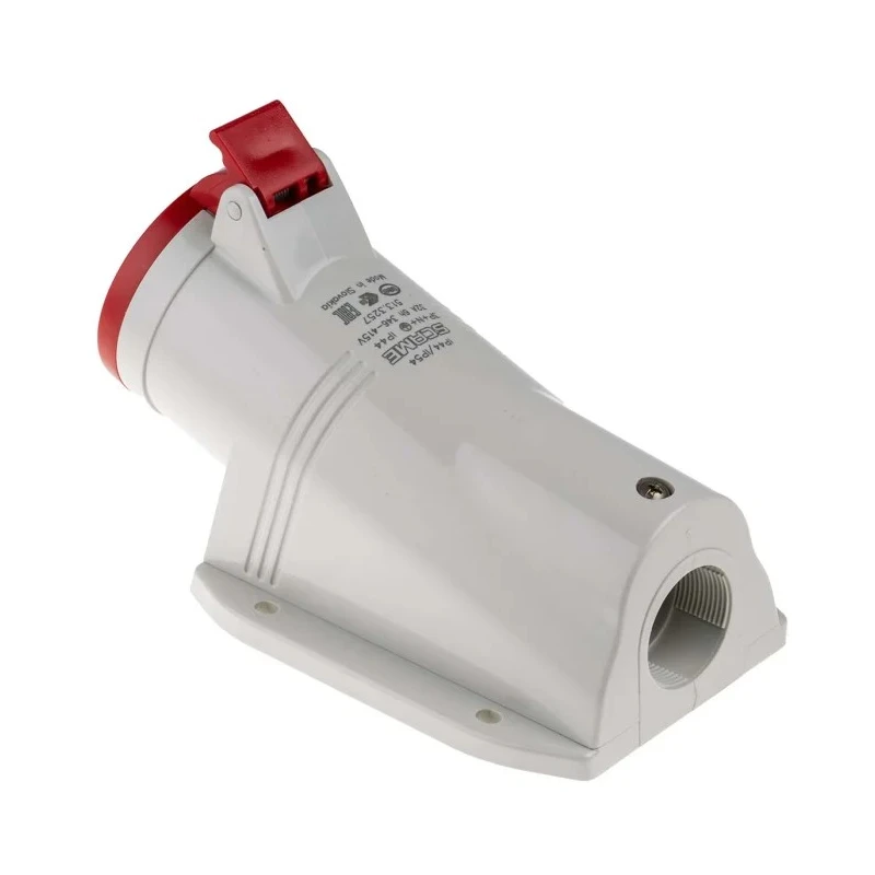 Scame Red Industrial Wall Mount Power Connector 32A 415V IP44 Angled Socket 3P+N+PE IP44 