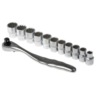 RS PRO 12-Piece 3/8 in Shallow Socket Set Chrome Vanadium Steel Square Drive 668-5783