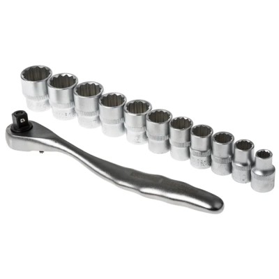 RS PRO 12-Piece 3/8 in Shallow Socket Set Chrome Vanadium Steel Square Drive 668-5783