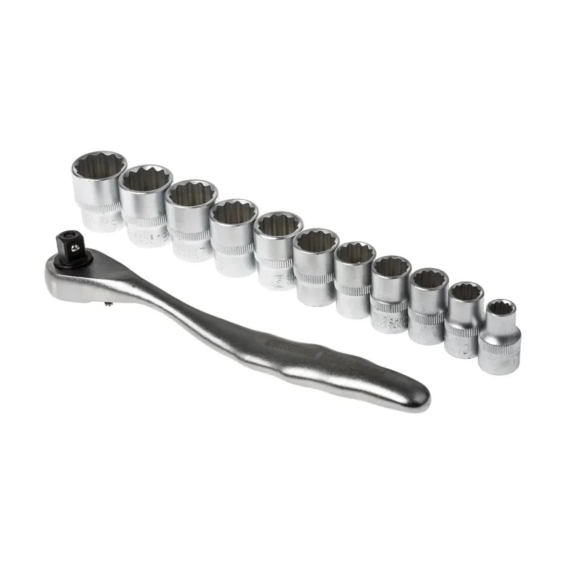 RS PRO 12-Piece 3/8 in Shallow Socket Set Chrome Vanadium Steel Square Drive 668-5783