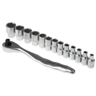 RS PRO 14-Piece 1/4 in Shallow Socket Set Chrome Vanadium Steel Square Drive 668-5789