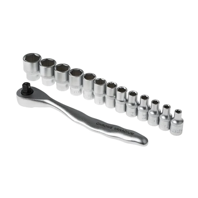 RS PRO 14-Piece 1/4 in Shallow Socket Set Chrome Vanadium Steel Square Drive 668-5789