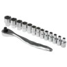 RS PRO 14-Piece 1/4 in Shallow Socket Set Chrome Vanadium Steel Square Drive 668-5789