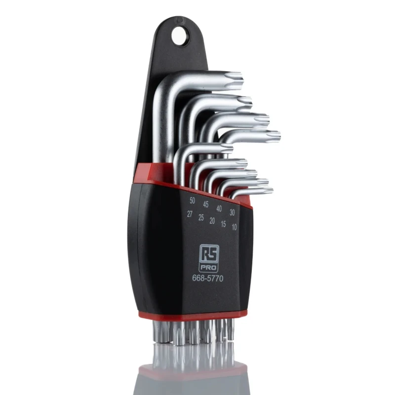 RS PRO 9-Piece L Shape Long Arm Torx Key Set Chrome Vanadium Steel 668-5770