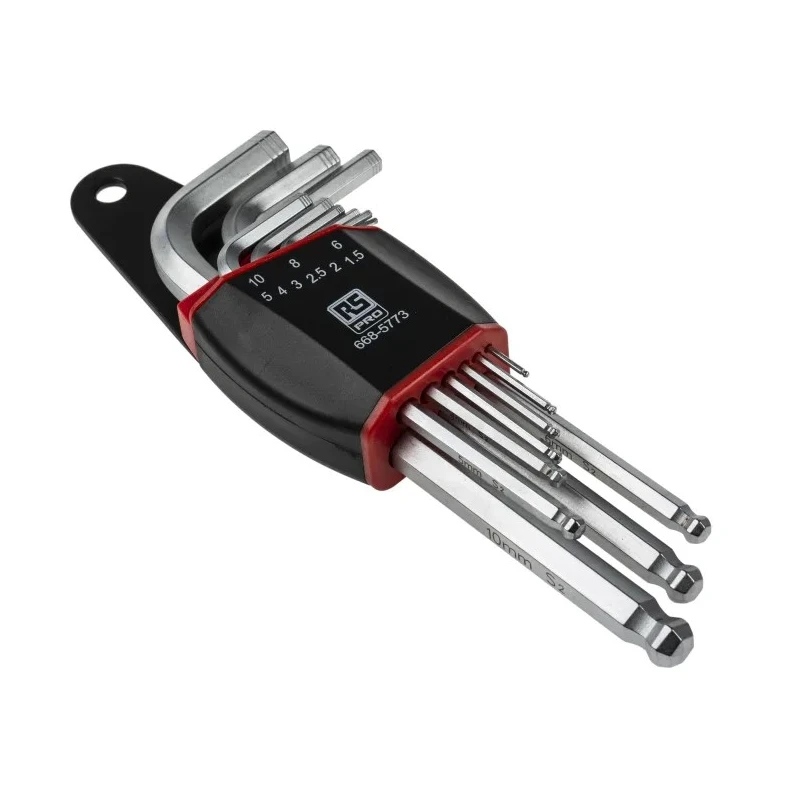 Wera RS PRO 9 Piece L Metric Hex Key Set Hex Ball End Satin Chrome Finish Chrome Vanadium Steel ISO 2936 668-5773