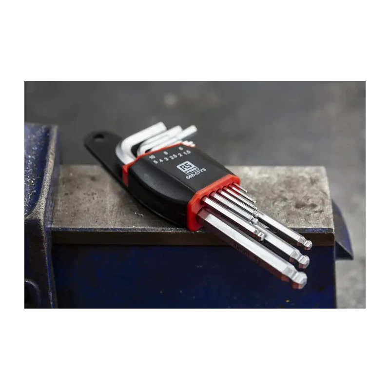 Wera RS PRO 9 Piece L Metric Hex Key Set Hex Ball End Satin Chrome Finish Chrome Vanadium Steel ISO 2936 668-5773