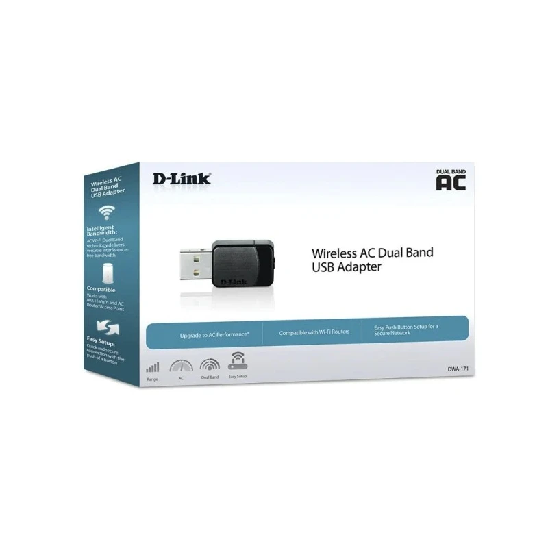 D-Link AC600 Dual-Band USB 2.0 WiFi Adapter 433Mbps Wireless Data Rate 