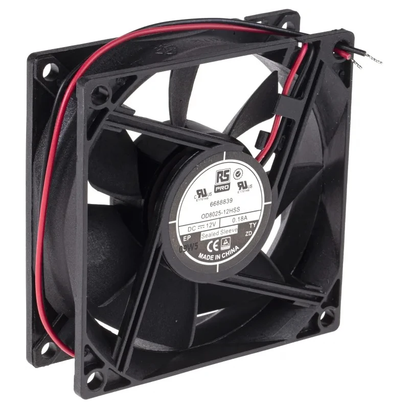 RS PRO Axial Fan, 12V DC, 68 m³/h Air Flow, 2.9W, 250mA, 3100 RPM, Sleeve Bearing, 80x80x25 mm 668-8839