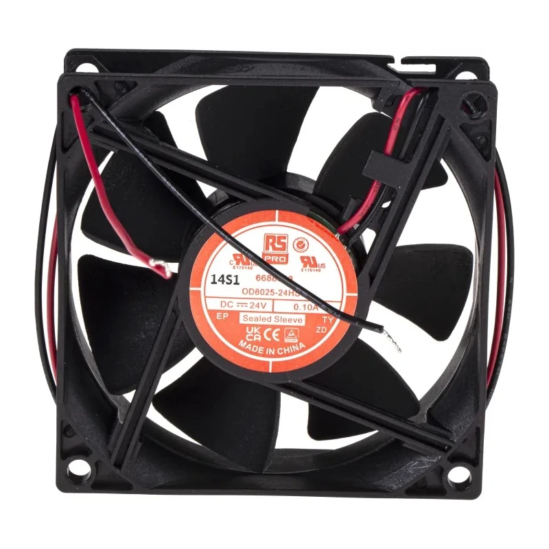 RS PRO 24V DC Sealed Sleeve Technology Axial Fan, 68 m³/h Air Flow, 2.4 W Power, 3100 RPM Speed, 80 mm x 80 mm x 25 668-8833
