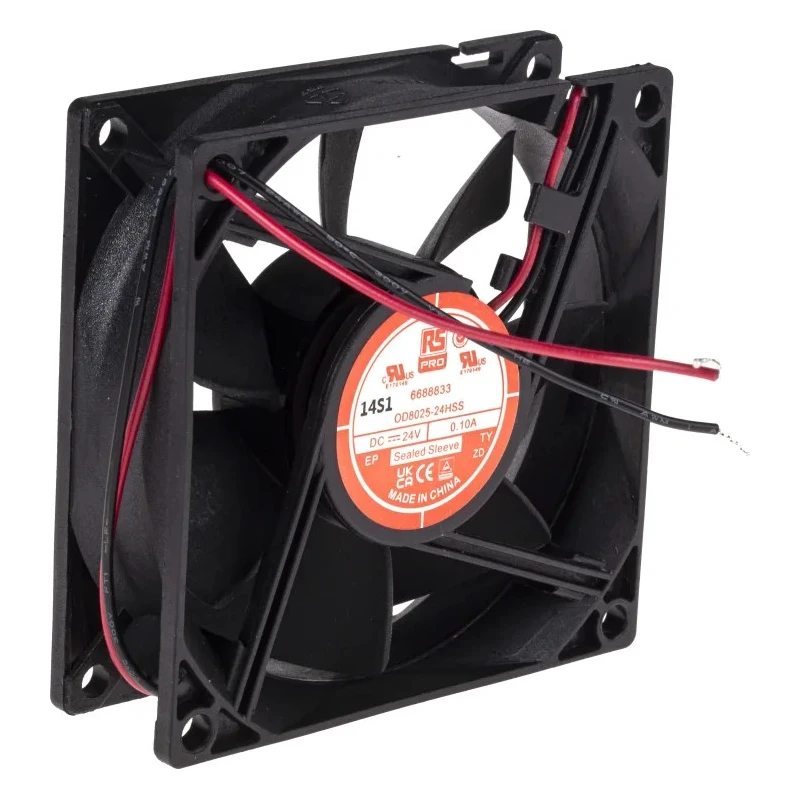 RS PRO 24V DC Sealed Sleeve Technology Axial Fan, 68 m³/h Air Flow, 2.4 W Power, 3100 RPM Speed, 80 mm x 80 mm x 25 668-8833