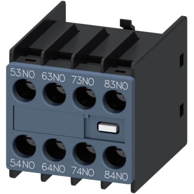 Siemens Auxiliary Switch Block, 4 Contact 4 NO Snap-On Terminal Screw 10 A 600 V dc 690 V ac 3RH2911-1XA40-0MA0