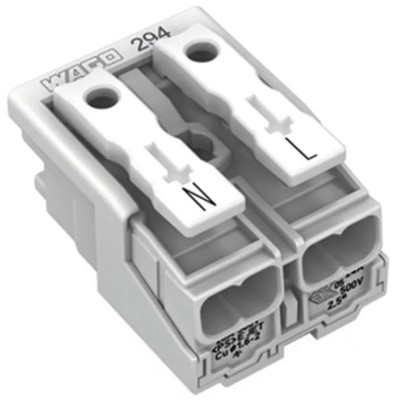 WAGO 294 Series 2-Pole Female Push-in Power Supply Connector 24A 500V 294-4012