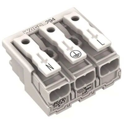 WAGO 294 Series Power Supply Lighting Connector Female Push-in 3-Pole 24A 500V 294-4013