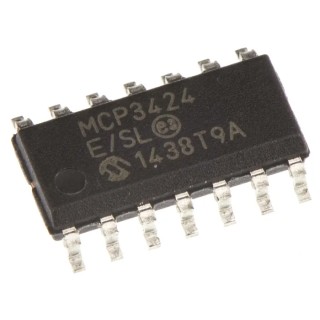 Microchip Delta Sigma 18 bit 4-Channel ADC 4 SPS Surface Mount 14-Pin SOIC MCP3424-E/SL
