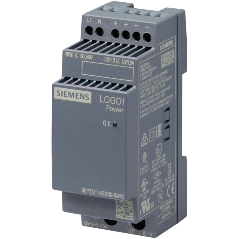 Siemens LOGO POWER Switched Mode DIN Rail Power Supply 264V AC/DC Input 12V DC, 1.9A Output, 23W 6EP3321-6SB00-0AY0