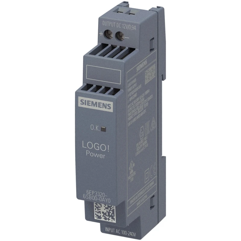 Siemens LOGO POWER Switched Mode DIN Rail Power Supply 264V AC/DC Input 12V DC, 900mA Output, 10.8W 6EP3320-6SB00-0AY0