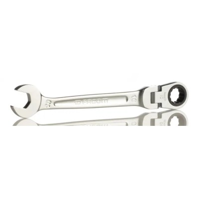 Facom Combination Ratchet Spanner Satin Chrome 10 mm, 136 mm Overall Length 467BF.10
