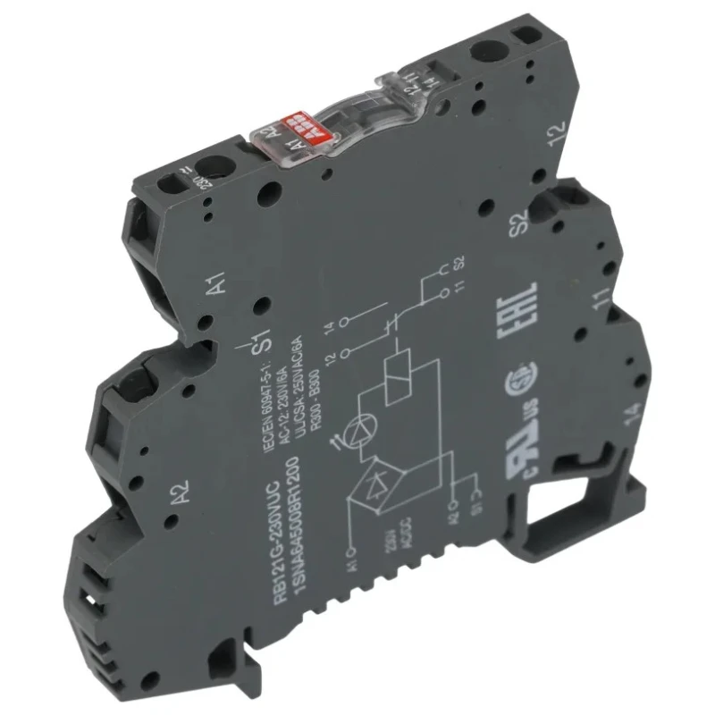 ABB Electromechanical Interface Relay R600 Series DIN Rail Mount 230V AC/DC Coil SPDT 6A 1SNA645008R1200 RB121G-230VUC