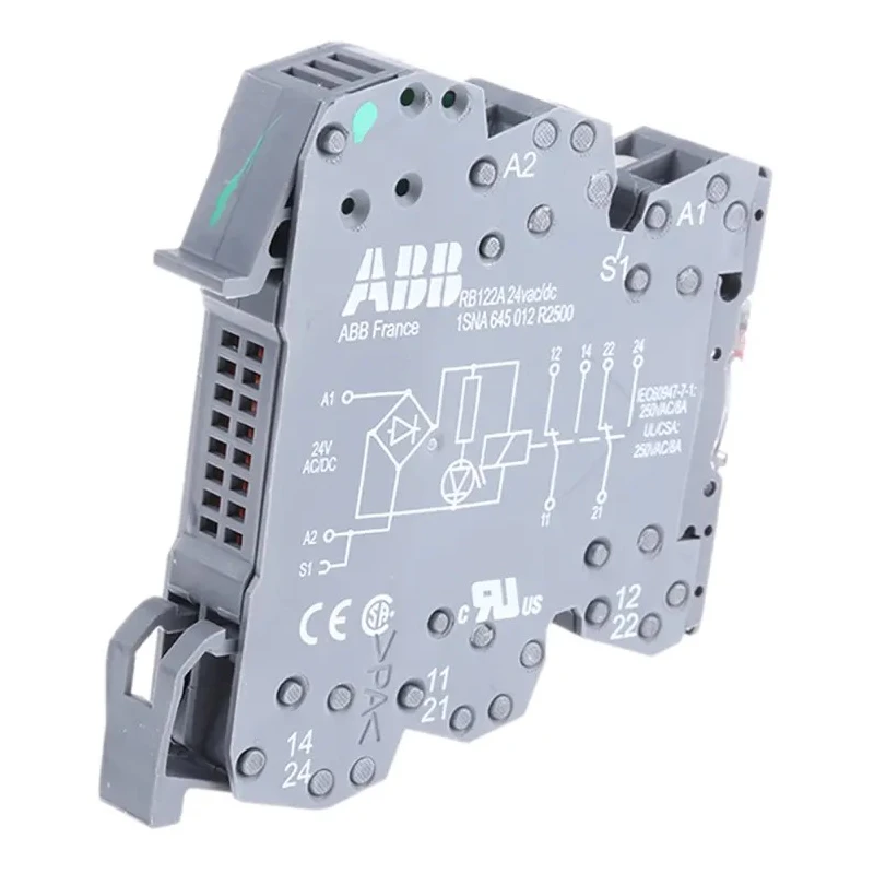 ABB Electromechanical Interface Relay, DIN Rail Mount, 24V AC/DC Coil, DPDT Contact, 8A 1SNA645012R2500 RB122G-24VUC