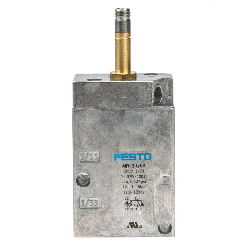 Festo Pneumatic Solenoid Valve 3/2 Way Closed Monostable Electric G Threaded 1/4 in Port MFH-3-1/4-S