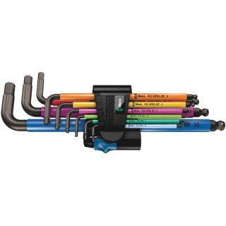 Wera 9 Piece L Metric Hex Key Set, Hex Sizes 1.5 to 10 mm, Long Arm, Steel Black Finish 05022210001
