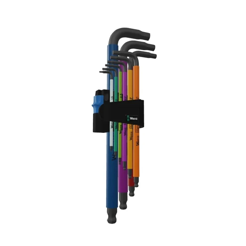 Wera 9 Piece L Metric Hex Key Set, Hex Sizes 1.5 to 10 mm, Long Arm, Steel Black Finish 05022210001
