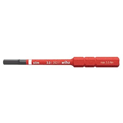 Wiha Hex Screwdriver Bit 3 mm Size, 6 mm Drive Hex Type, 75 mm Overall Length 37147