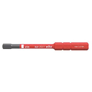 Wiha Hex Screwdriver Bit, 6 mm Drive Size, Hex 4 Tip, Chrome Molybdenum Steel, 75 mm Overall Length 37225