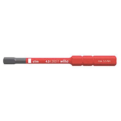 Wiha Hex Screwdriver Bit, 6 mm Drive Size, Hex 4 Tip, Chrome Molybdenum Steel, 75 mm Overall Length 37225
